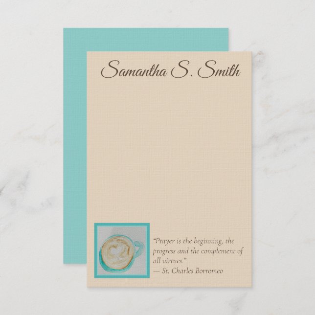 Convites Personalized Teal Heart Coffee Cup Flat Note Card (Frente/Verso)