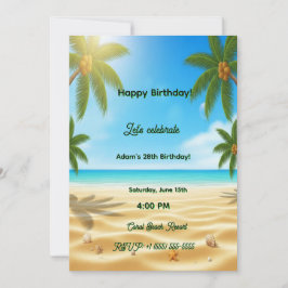 Convites Personalized Tropical Beach Palms Adult Birthday P
