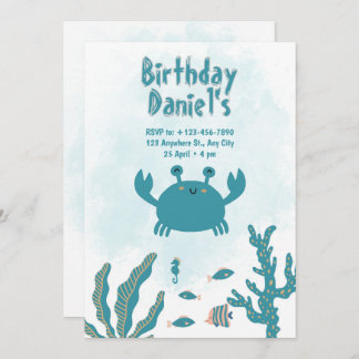 Convites Personalized Under the Sea Crab Birthday Invitatio