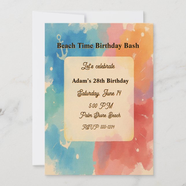Convites Personalized Vibrant Watercolor Beach Invitation (Frente)