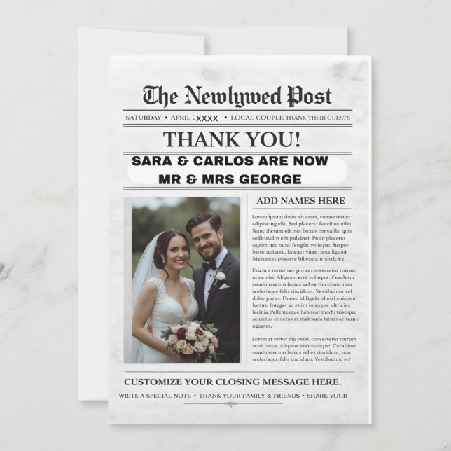 Convites Personalized Wedding Newspaper Poster | Newlywed (Frente)