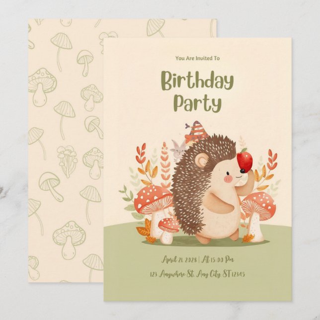 Convites Personalized Woodland Hedgehog Birthday Invitation (Frente/Verso)