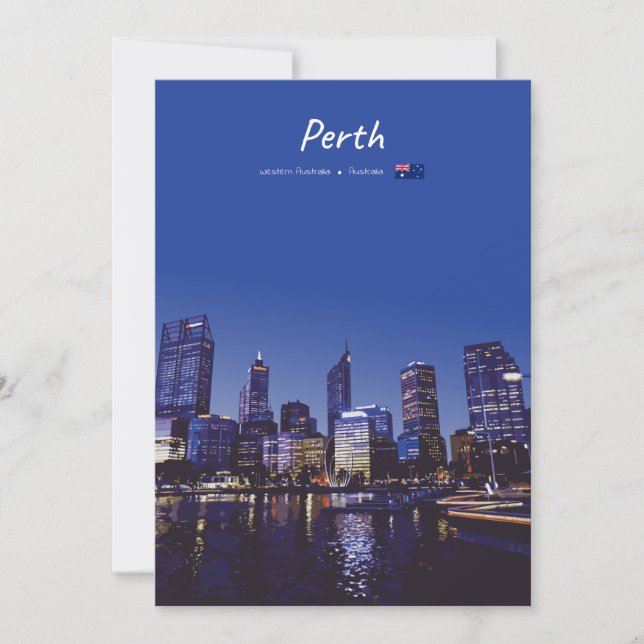 Convites Perth, Austrália - Silhueta da Cidade à Noite (Frente)