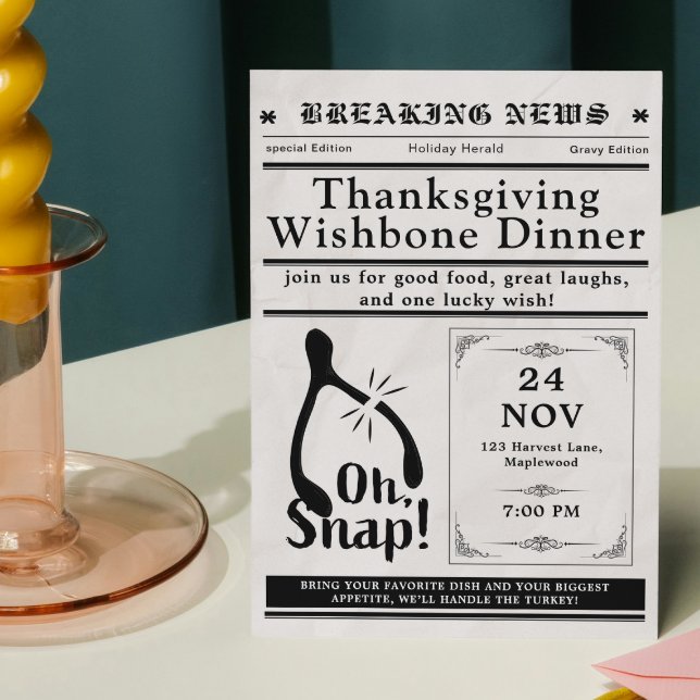 Convites Peru Osso de Peru Dia de Ação de Graças Outono (Newspaper Turkey Wishbone Thanksgiving Fall Invitation)