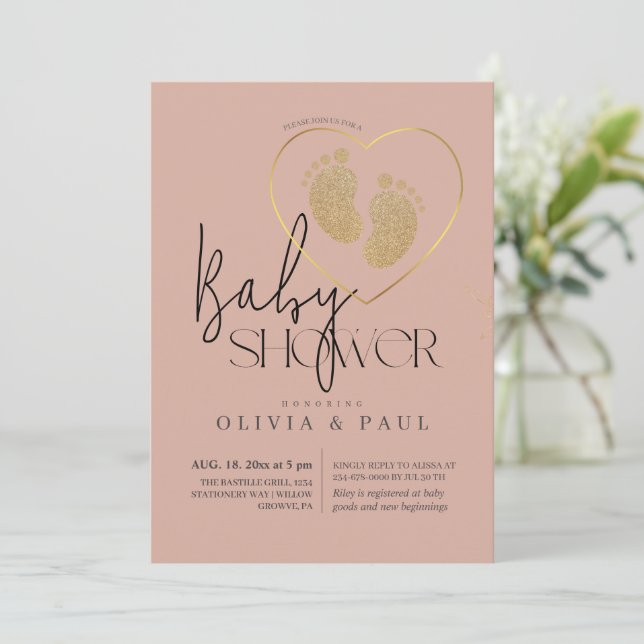 Convites Pés Neutros em Brilho Cute Chade de Bebê  (Em pé/Frente)