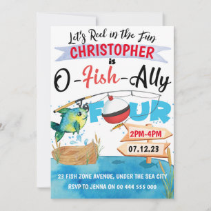 Convites Pesca 4º aniversário O-Fish-Ally Four Boy
