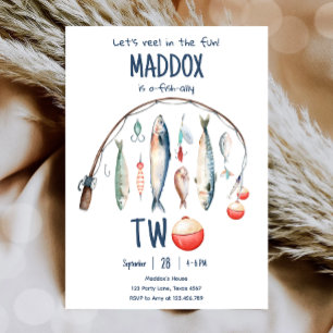 Convites Pesca O-Fish-Ally Dois segundos aniversários Azuis