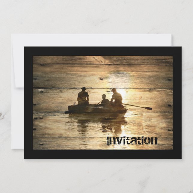 Convites Pesca primitiva da canoa do barco do lago do país (Frente)