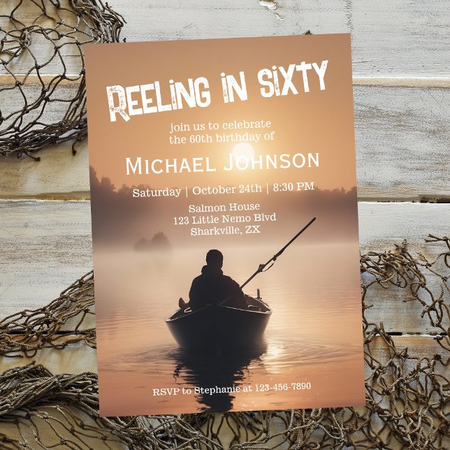 Convites Pescador do nascer do sol de pesca 60.o aniversári (Criador carregado)
