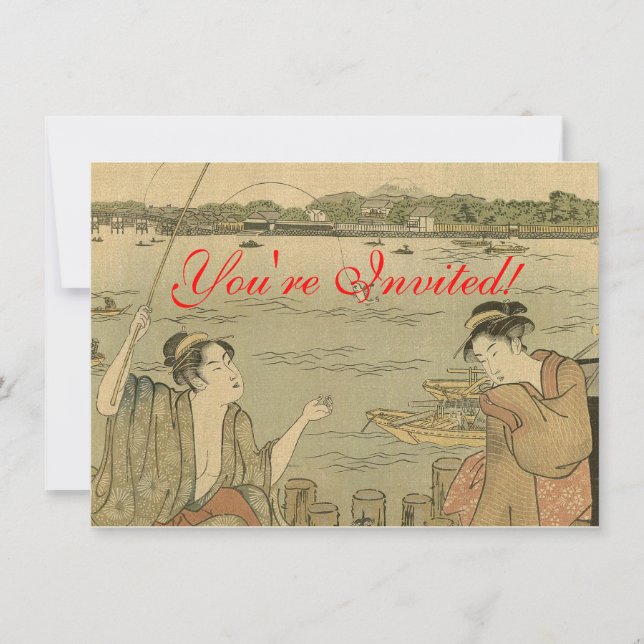 Convites Pescadores de Bloco de Madeira Japoneses (Frente)