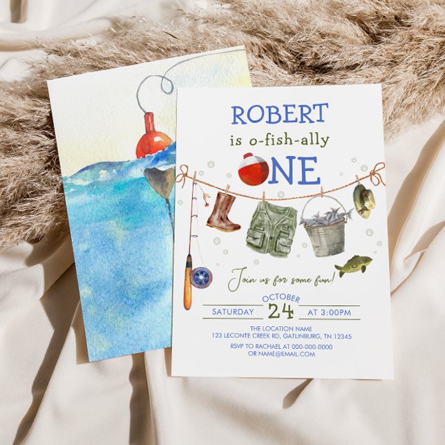 Convites Pescar o primeiro aniversário do Blue Boy O-fish a (Criador carregado)