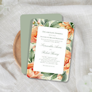 Convites Pêssego Aguarela Floral Verde Elegante Casamento