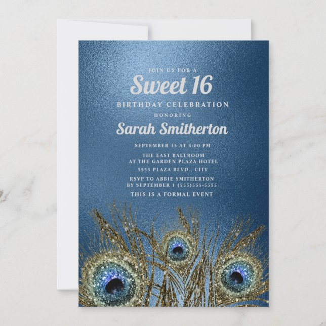 Convites Pêssego Azul Brilhante Doces 16 (Frente)