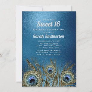Convites Pêssego Azul Brilhante Doces 16
