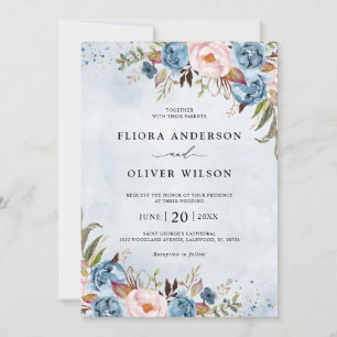Convites Pêssego Azul Pêssego Blush Casamento Floral Botâni