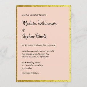Convites Pêssego Blush Elegante e Casamento Dourado Faux