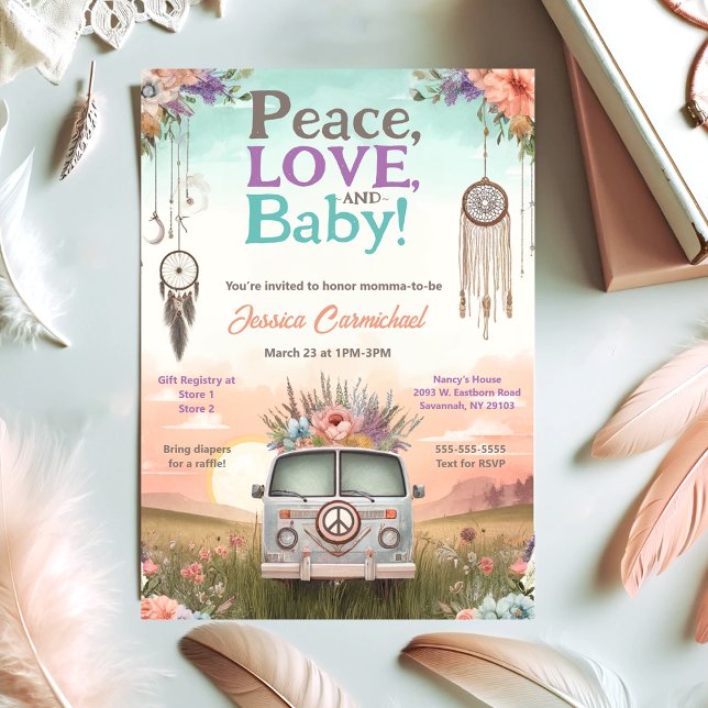 Convites Pêssego bonito e Paz Azul, Amor e Chá de fraldas (Criador carregado)