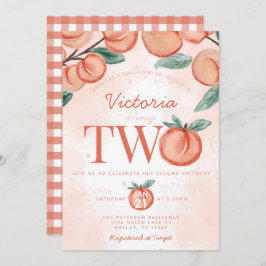Convites Pêssego bonito girando duas Festas de aniversário