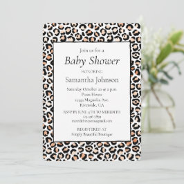 Convites Pêssego Branco Impressão Preta-Leopardo