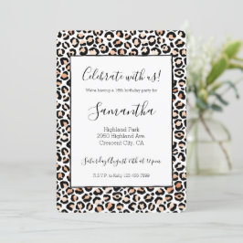 Convites Pêssego Branco Impressão Preta-Leopardo