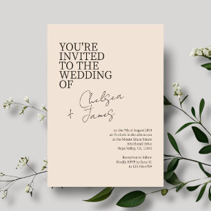 Convites Pêssego Casamento Minimalista Chic Script