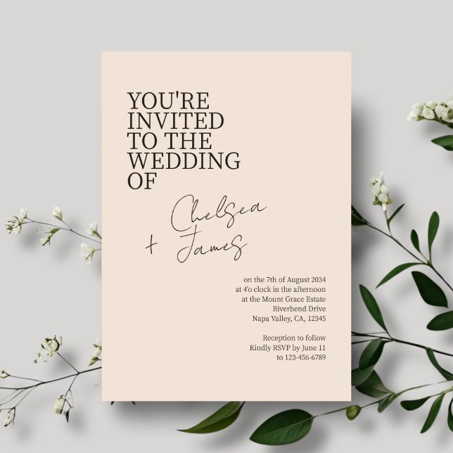 Convites Pêssego | Casamento Minimalista Chic Script (Criador carregado)