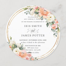 Pêssego Chic Casamento Dourado Floral Rosa