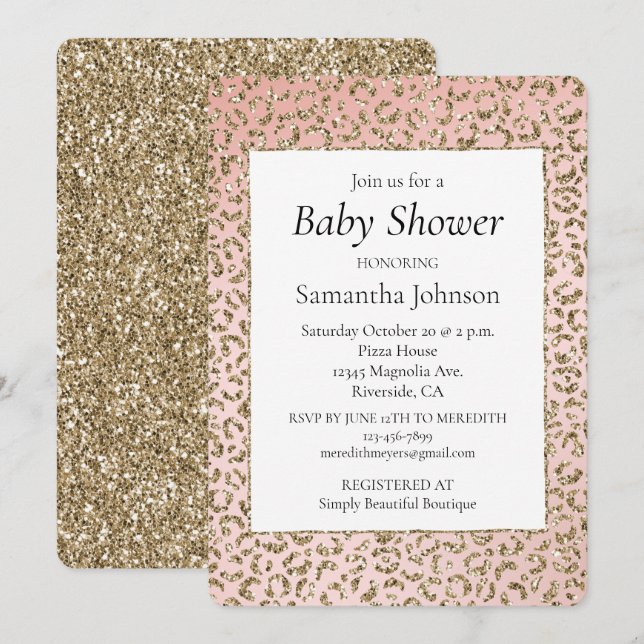 Convites Pêssego Cor-de-rosa brilhante Dourada Impressão Le (Frente/Verso)