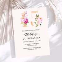 Pêssego cor-de-rosa números florais dourados Quinc