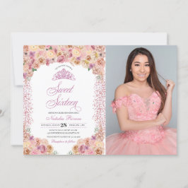 Convites Pêssego Cor-de-rosa pálido Doce Floral 16 Aniversá