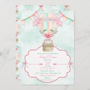 Convites Pêssego da hortelã do rosa da aguarela do balão de