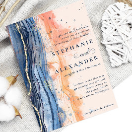 Convites Pêssego de Aquarela e Casamento Formal Azul