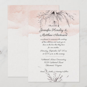 Convites Pêssego de Aquarela Moderna e Casamento Escrito de
