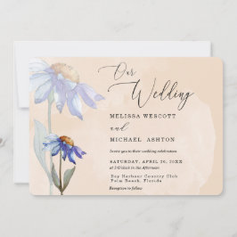 Convites Pêssego de Casamento Roxo-das-Margarida Rústica