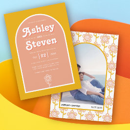 Convites Pêssego de penteado retrô e casamento amarelo dos