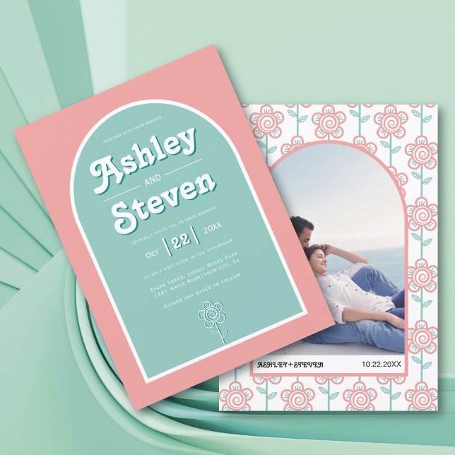 Convites Pêssego de penteado retrô e casamento inspirado na (Criador carregado)