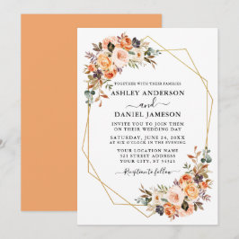 Convites Pêssego de Quadro de Geo Floral de Autumn Watercol