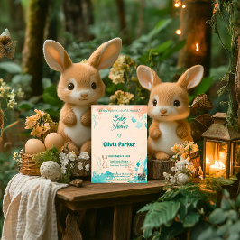 Convites Pêssego Delicado e Aquarela Teal Bebê