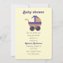 Convites Pêssego e carruagem de bebê roxa para chá de frald