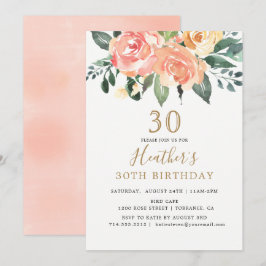 Convites Pêssego Elegante e aniversário de 30 anos Floral D