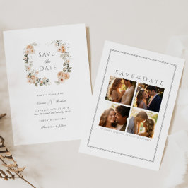 Convites Pêssego Elegante e Sage Floral Salvar a Data