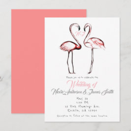 Convites Pêssego Flamingos Rosa Flamingo Elegante Casamento