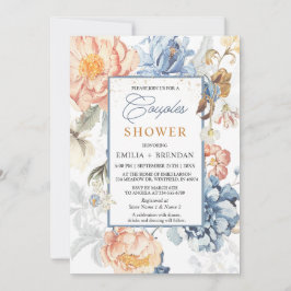 Convites Pêssego Floral Blush Blue Weding