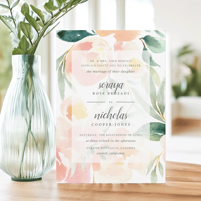 Convites Pêssego Floral de Ar Blush & Sage Watercolor Casam (Criador carregado)
