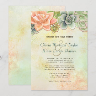 Convites Pêssego floral do casamento da aguarela do