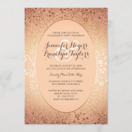 Convites Pêssego Floral Dourado da festa de noivado