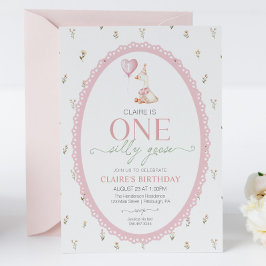 Convites Pêssego Floral Rosa de Aniversário de Um Ano da Ga
