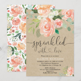 Convites Pêssego floral rústico de bebê borrifador