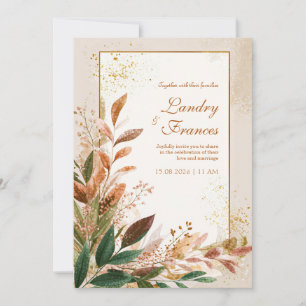 Convites Pêssego Folha Dourada Poeira de Estrelas Casamento