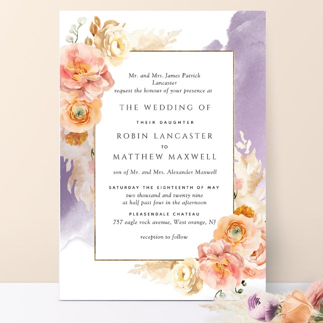 Convites Pêssego Formal, Blush, Casamento de Aquarela de La (Criador carregado)
